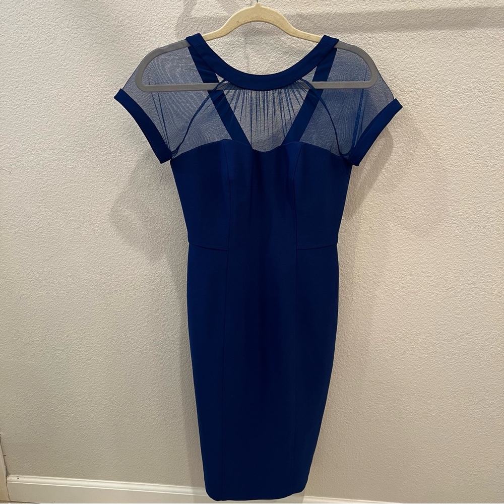 MAGGY LONDON Royal Blue Sheer Sleeve MIDI Dress